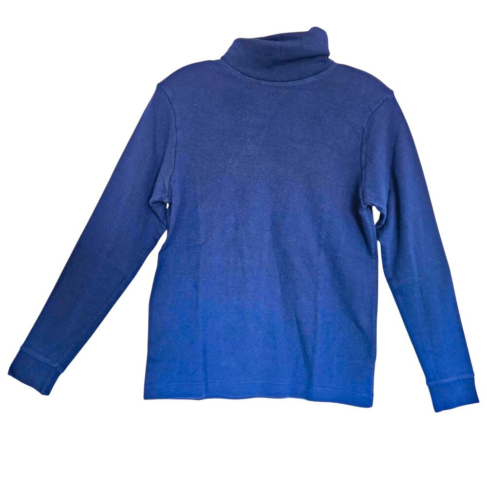 Vintage Allen Solly Medium Solid Navy Blue Turtleneck Pullover Minimalist Preppy